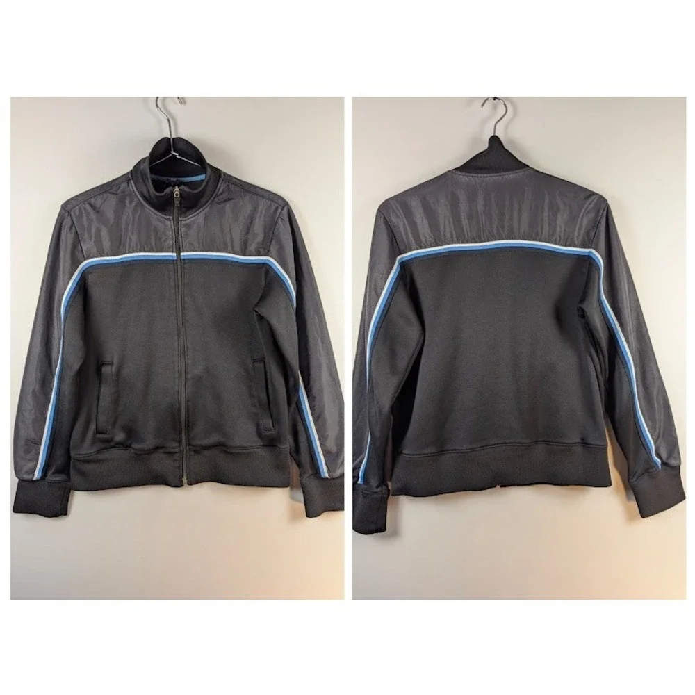 GAP Track Jacket Mens S Black Blue Stripe Vintage Fall‎ 2004 Full Zip Y2K Sporty